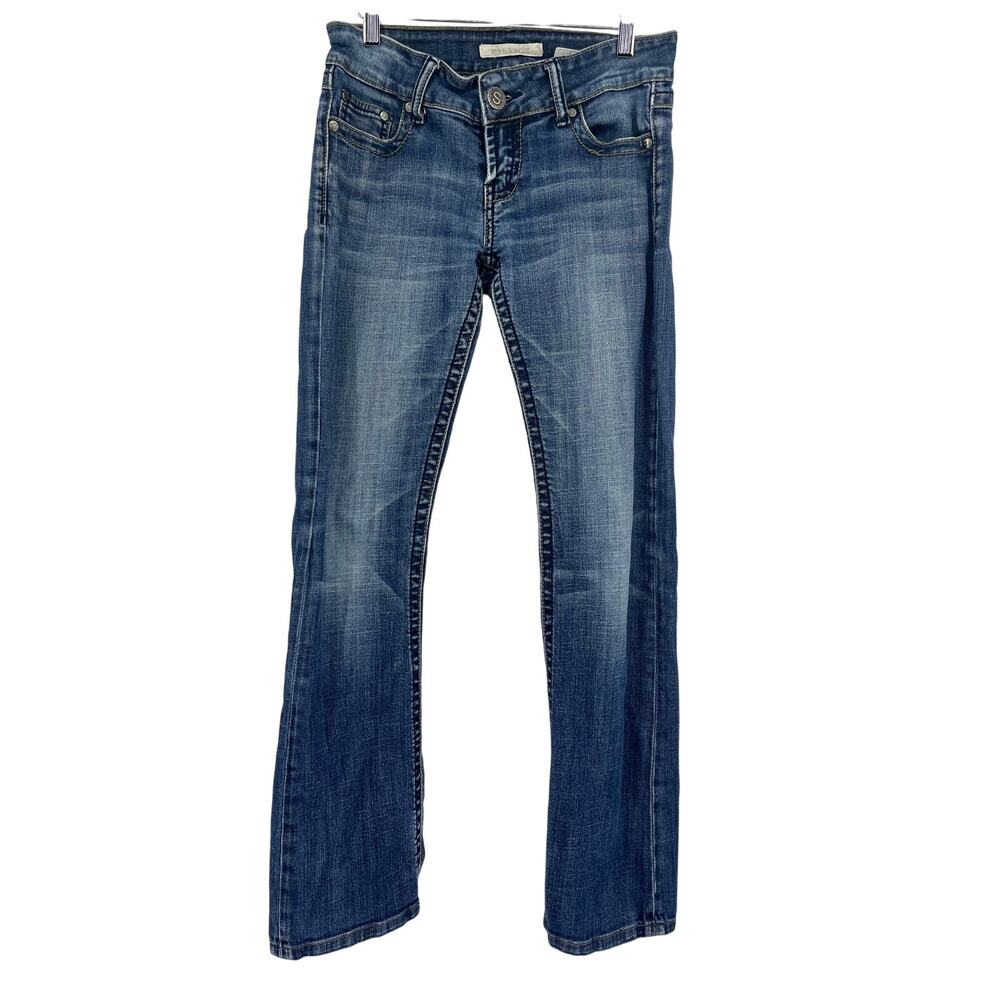 Stetson Women's 4 / 31 Blue Mid-Rise Distressed Hem Bootcut Hollywood Jeans - Picture 2 of 7